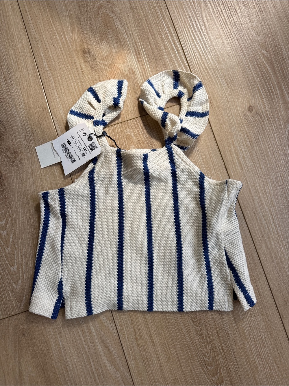 Zara Striped Knitted Halter Crop Top - Blue & White